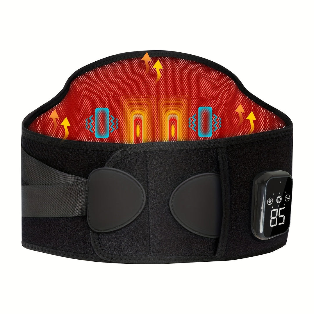 Rechargeable wireless heated massager belt with three vibration modes.