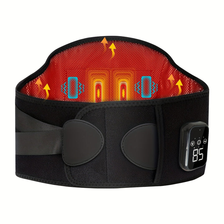 Rechargeable wireless heated massager belt with three vibration modes.