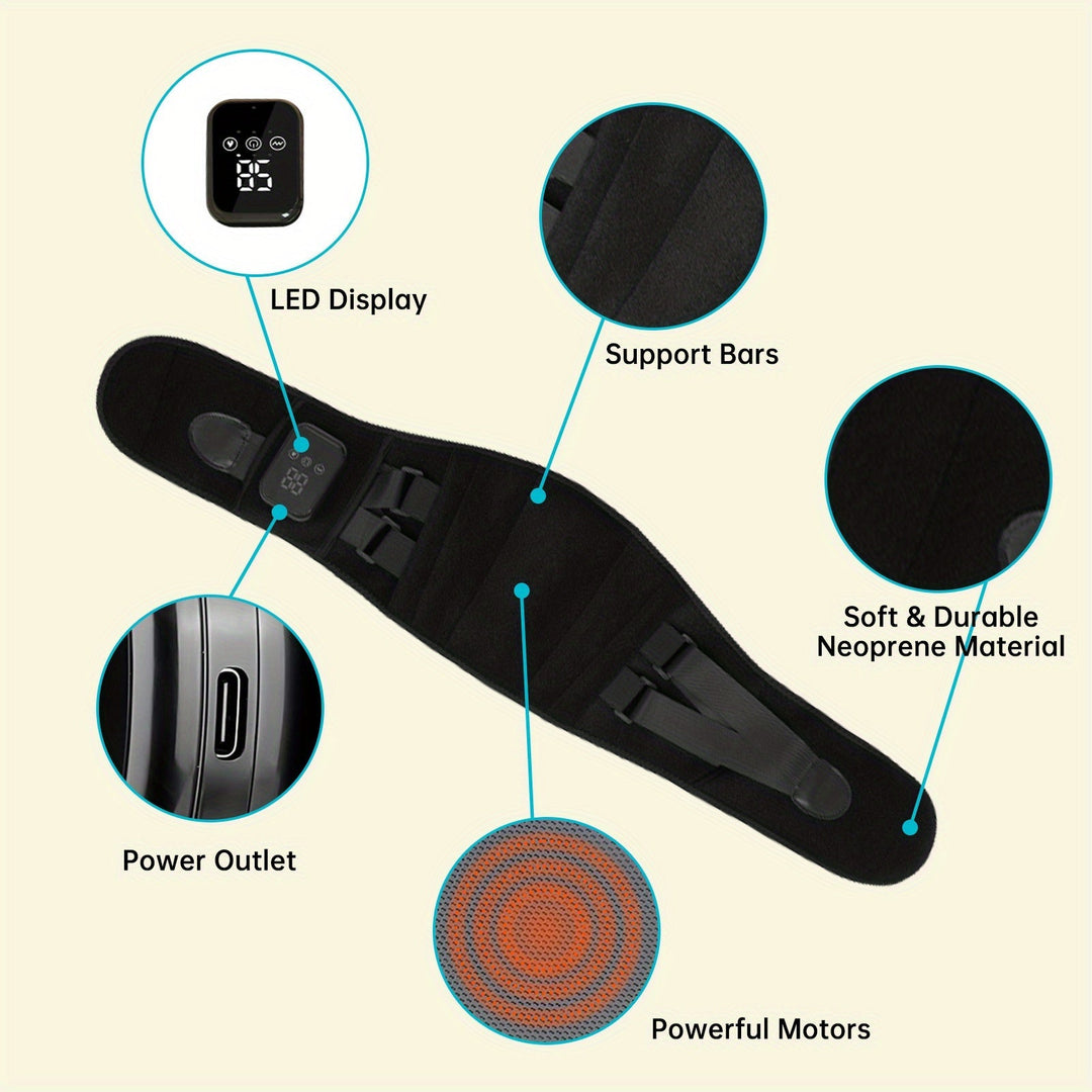 Detail of the control panel on the wireless heated massager belt.