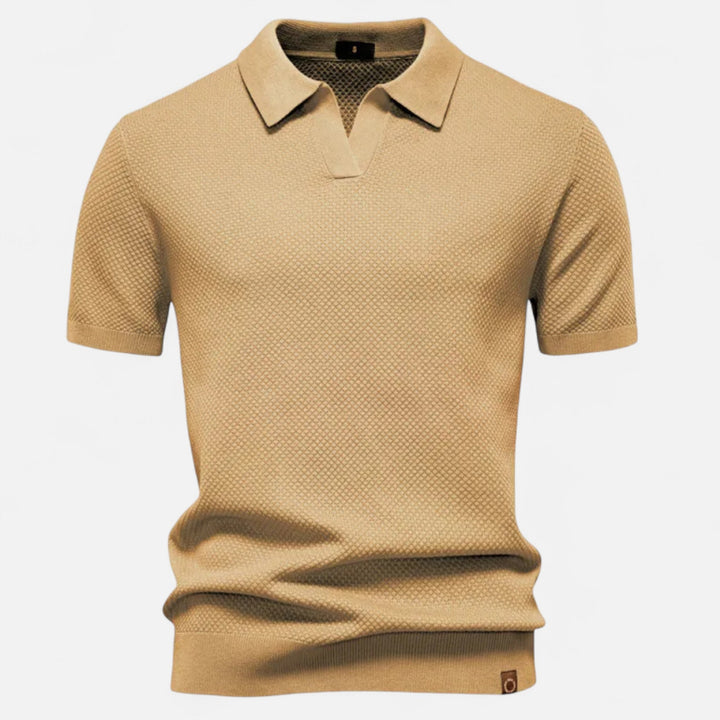 Men's wool polo shirt with a subtle pineapple print, perfect for casual wear.