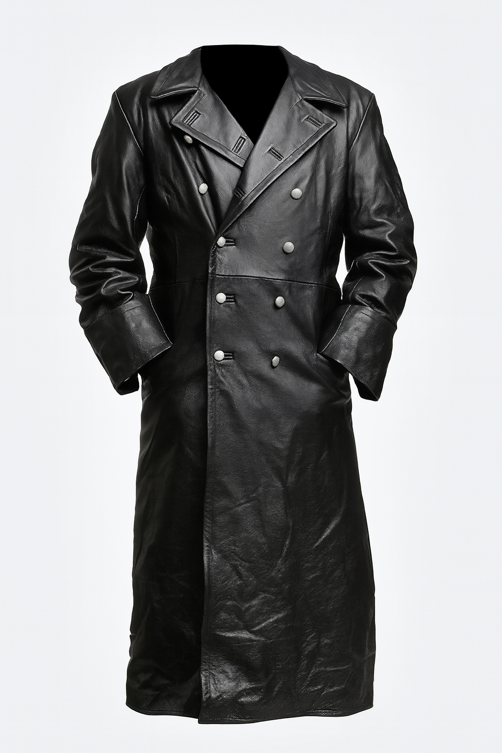 Men's WW2 style gothic black trench coat. Dramatic military officer long jacket, ideal for autumn, winter, vintage, cosplay.
