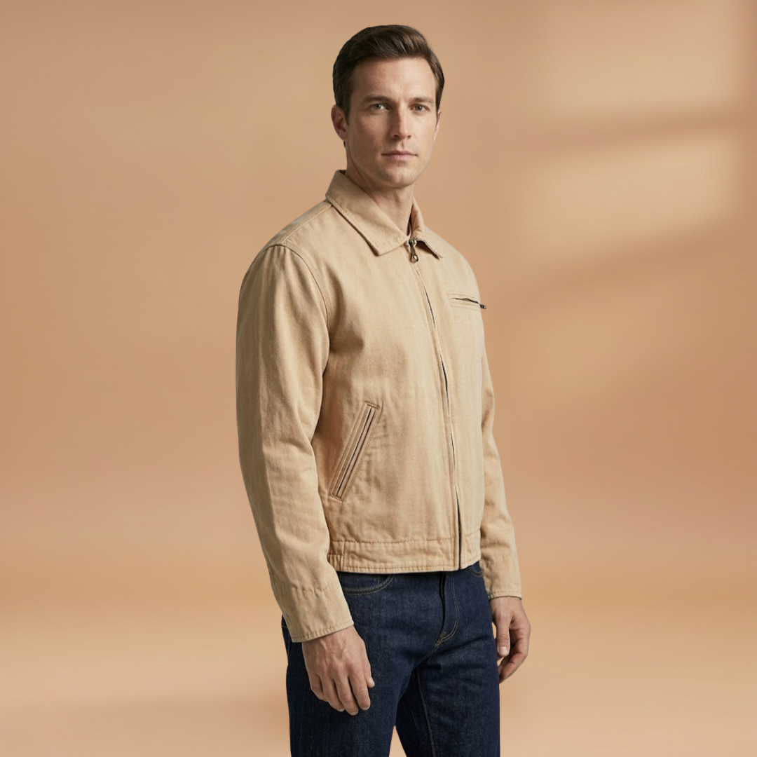 Streetwear essential: men's casual zip bomber jacket with ribbed hem.