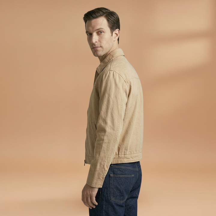 Durable men's outerwear, this zip front bomber jacket offers a classic look.
