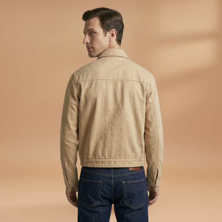 Fashionable men's zip jacket with a convenient chest pocket, perfect for layering.