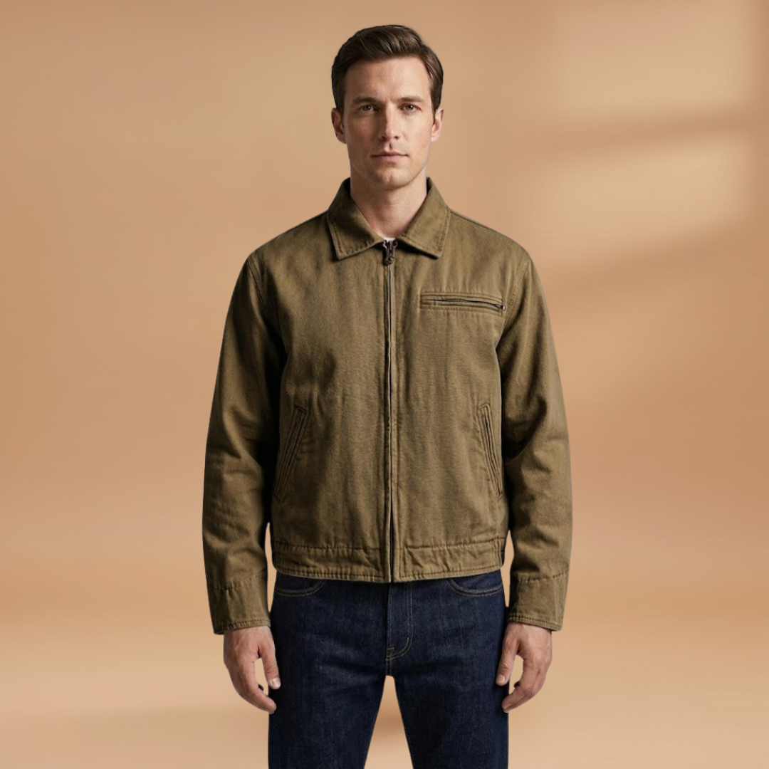 Classic men's bomber jacket with zipper and a functional chest pocket.