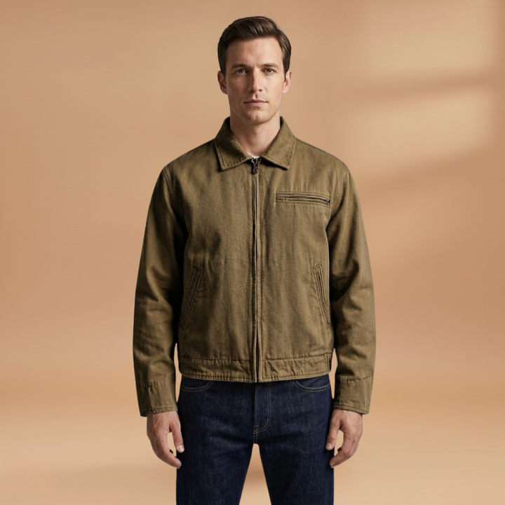 Classic men's bomber jacket with zipper and a functional chest pocket.