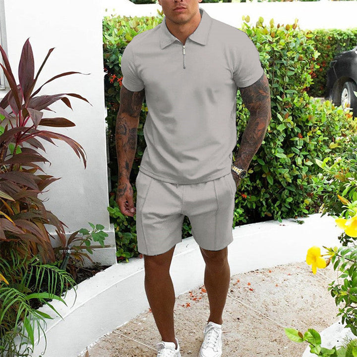 Two-piece men's outfit: trendy zip polo and versatile casual shorts.