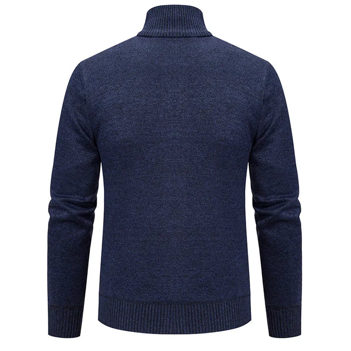 Warm men's knitwear cardigan sweater, full zip-up design and stand collar for a classic, comfortable look.