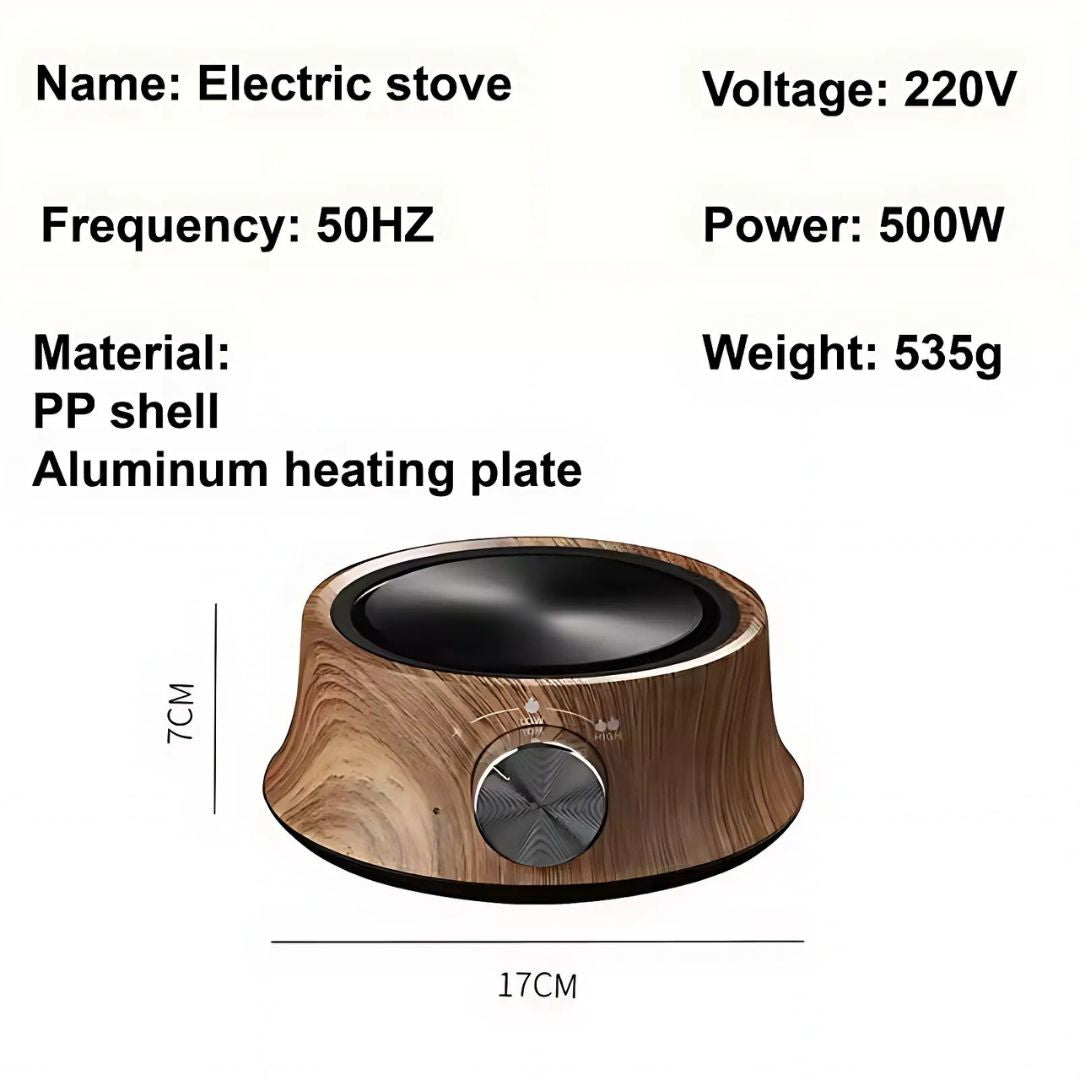 Durable compact electric hot plate for cooking and warming, with reliable temperature control.