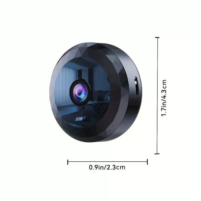 Night vision mini WiFi camera, clear footage day and night, enhanced security.