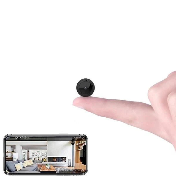 Mini WiFi security camera with night vision, 1080p HD, perfect for home monitoring and surveillance.