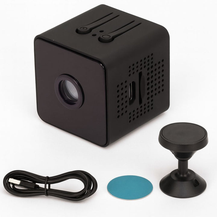 Compact WiFi security camera with advanced motion detection and clear night vision for indoor/outdoor.