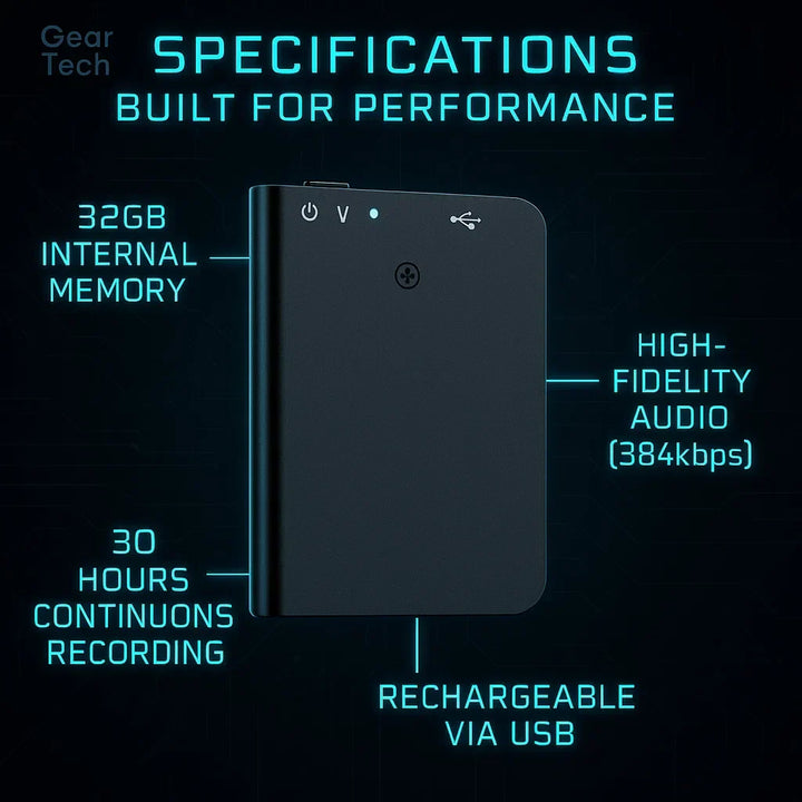 Discreet mini voice recorder: long battery life, voice activated for seamless audio capture.