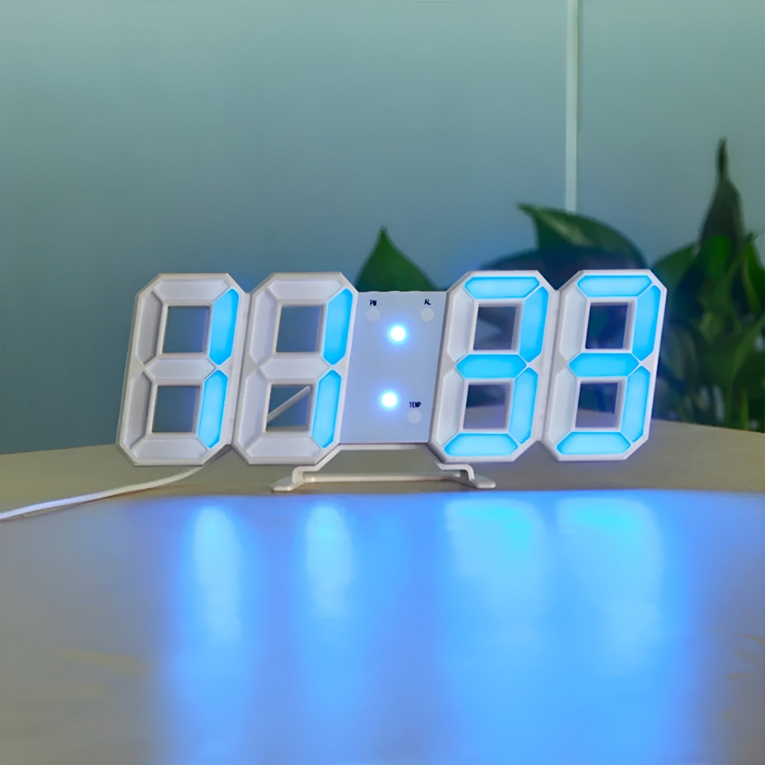 Stylish LED wall clock, minimalist modern design. Digital smart display for contemporary home, office, or bedroom.