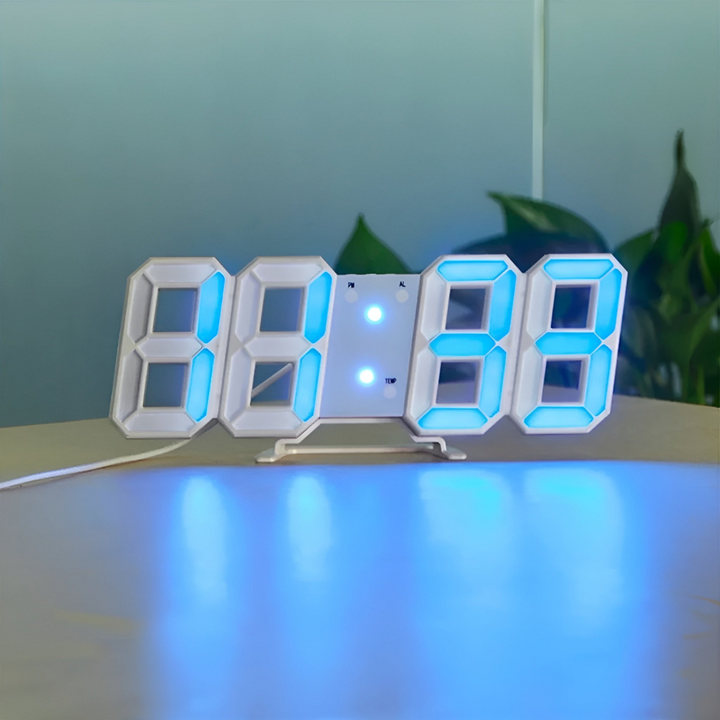 Stylish LED wall clock, minimalist modern design. Digital smart display for contemporary home, office, or bedroom.