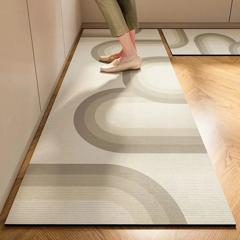 Easy to clean minimalist kitchen mat, enhancing home decor and safety.