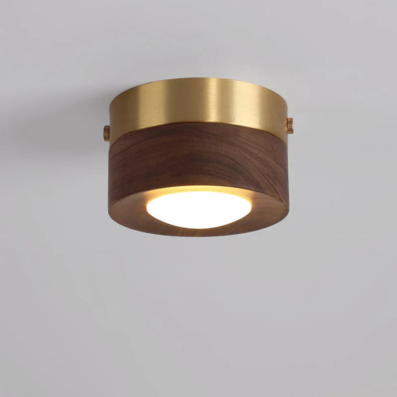 Minimalist round walnut wood LED ceiling light, Zenido UK, natural wood finish