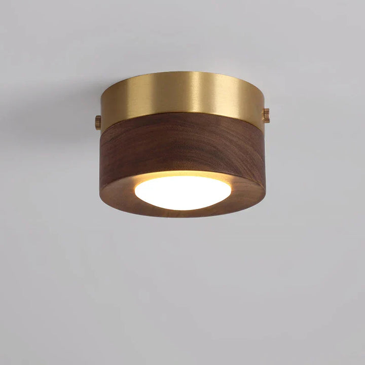 Minimalist round walnut wood LED ceiling light, Zenido UK, natural wood finish