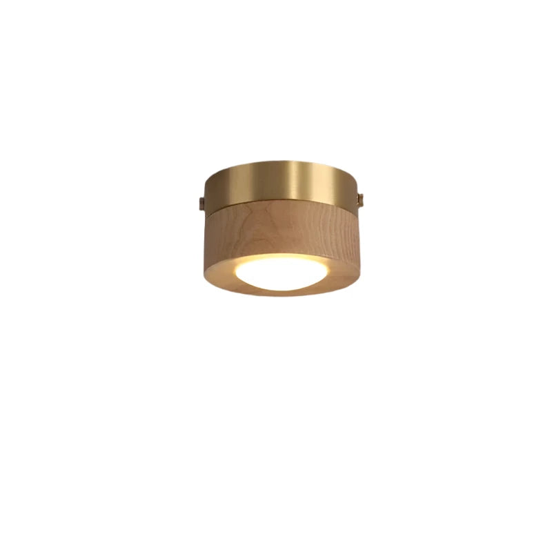 Close-up of a Zenido minimalist round walnut LED ceiling light showcasing wood grain