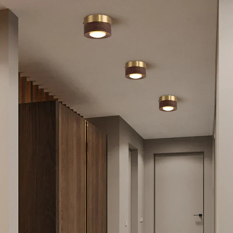 Zenido modern round ceiling light in walnut wood, offering soft ambient illumination