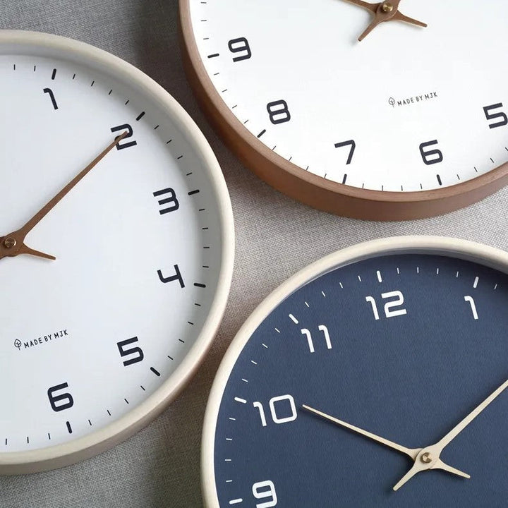 Silent operation wall clock with a warm, minimalist wooden frame