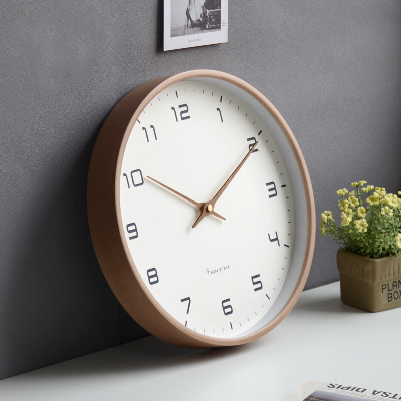 Scandinavian style wooden wall clock with large, easy-to-read numbers