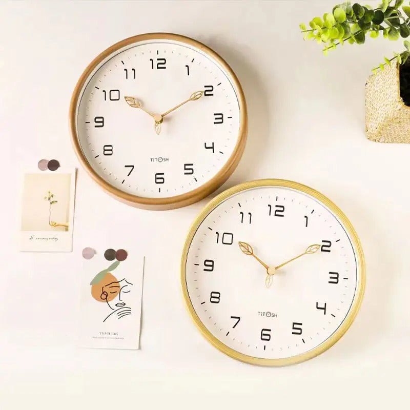 Elegant wooden wall clock with a minimalist, silent design. Perfect modern home decor for any room.
