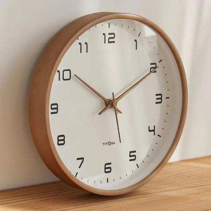 Stylish minimalist wooden wall clock. Silent modern home decor, ideal for living room or kitchen.