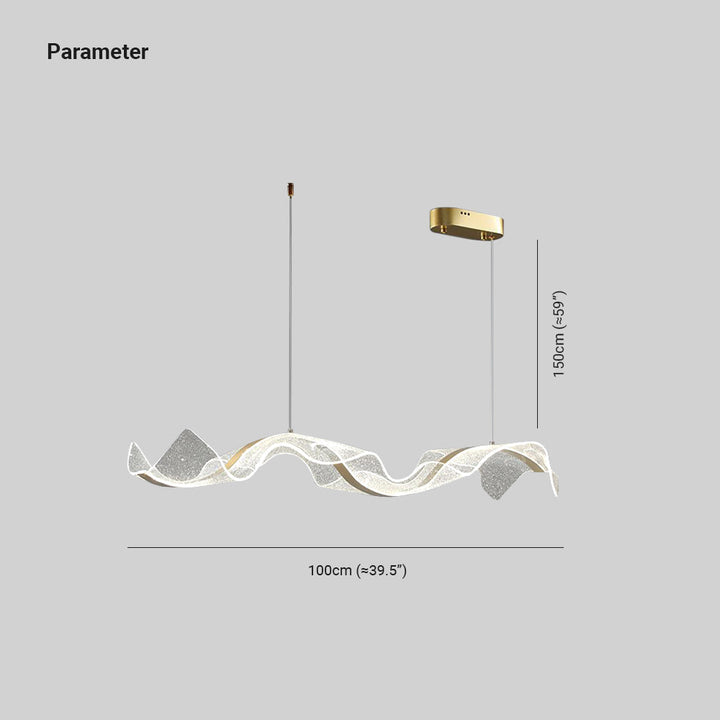 Modern wave design LED pendant, Modelo Wave, dimmable lighting, elegant interior decor.