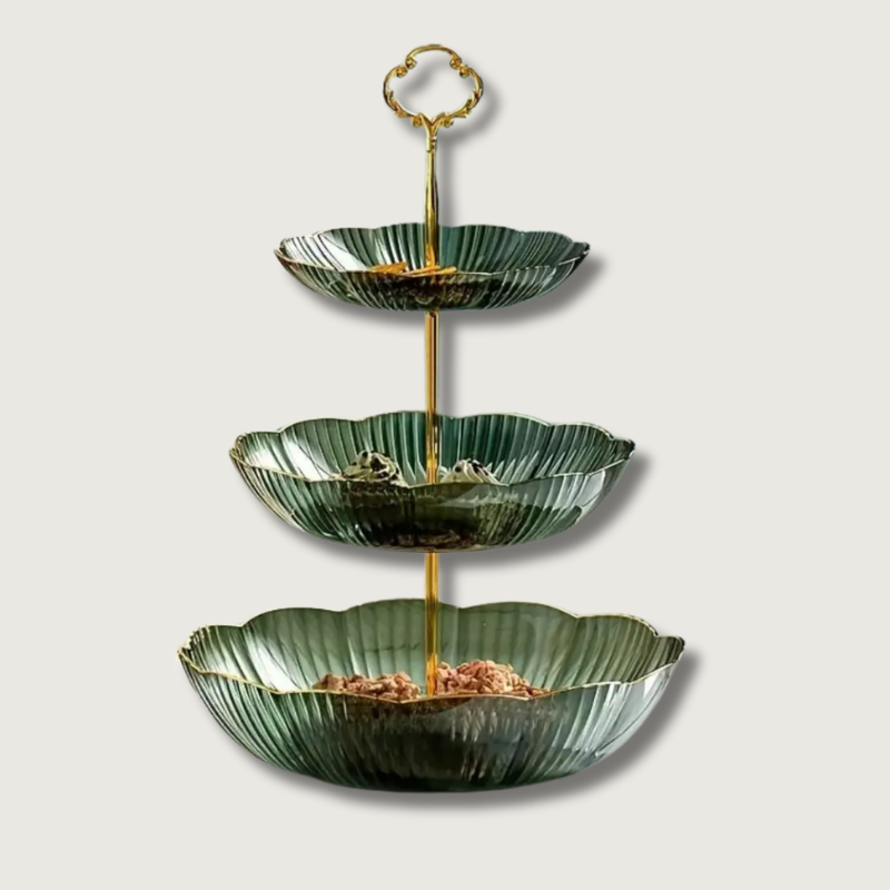 Stylish 3-tier fruit and vegetable storage basket, ideal for modern kitchen countertops and food display.