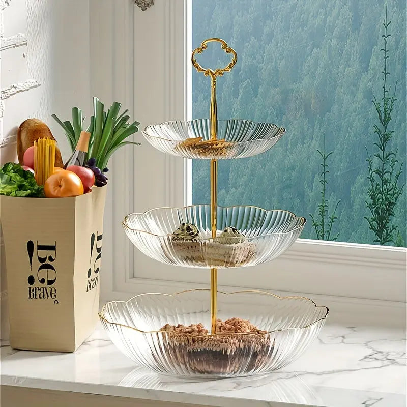 Black metal 3-tier fruit stand, modern kitchen organization for fruits, vegetables & snacks. Space-saving.
