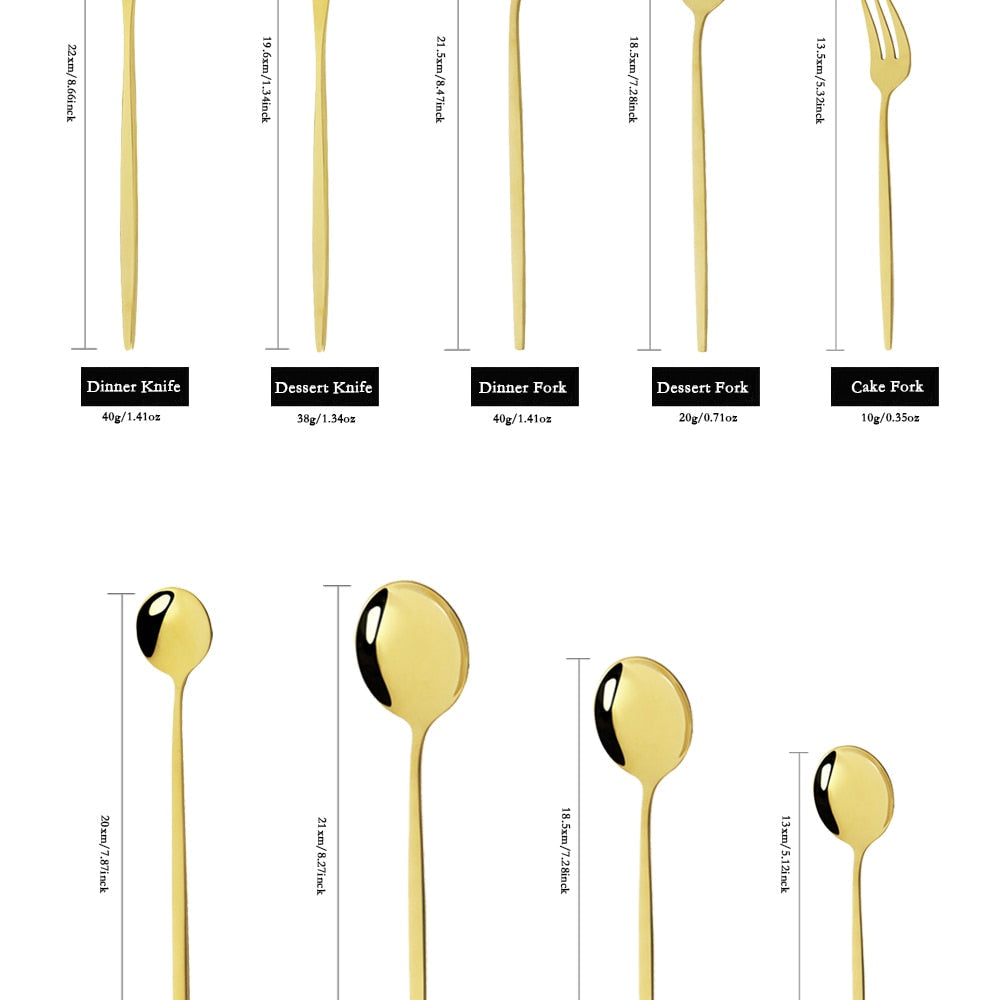 Stylish 24-piece gold flatware set, complete service for 6, perfect modern dining gift.