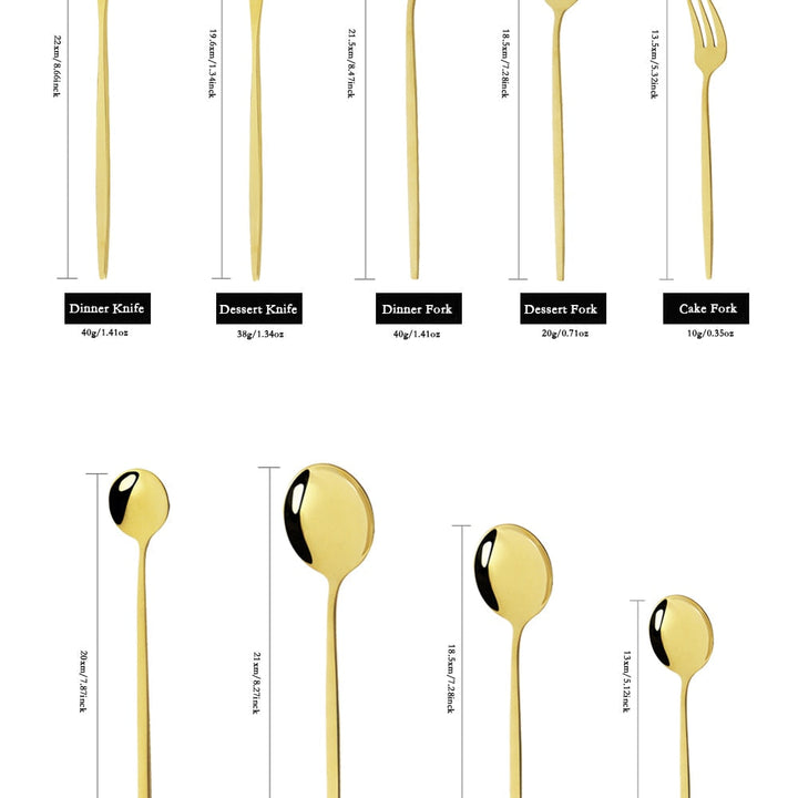Stylish 24-piece gold flatware set, complete service for 6, perfect modern dining gift.