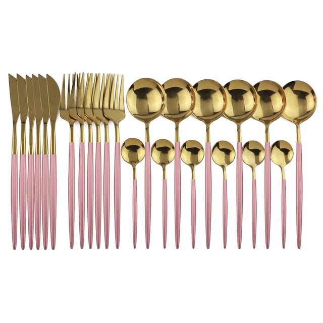 Premium 24-piece flatware set for 6, modern elegant cutlery, ideal for gifting.