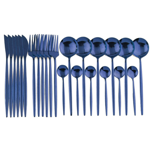 High-quality 24-piece flatware, modern stainless steel set for 6, dinnerware essential.