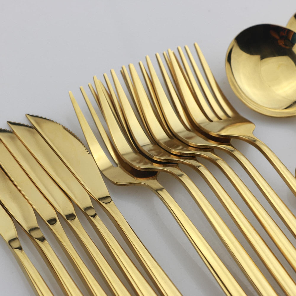 Elegant silver flatware set, 24 pieces for 6 people, sleek modern design for tableware.