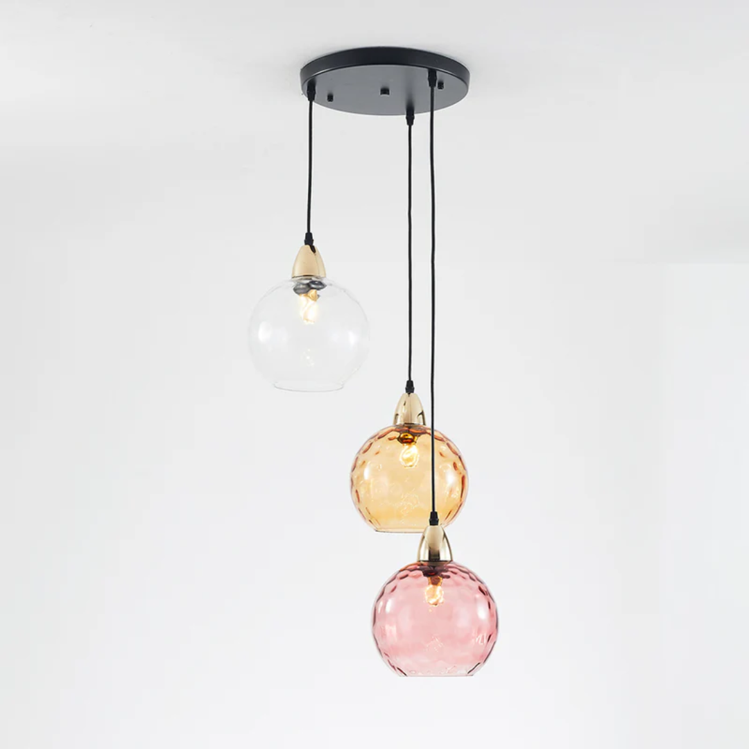 Energy-efficient LED modern 3-light cluster pendant lamp, unique indoor lighting design.