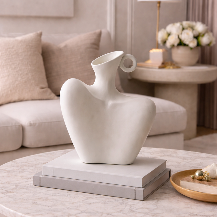 Stylish black & white abstract ceramic flower vase. Unique decorative home accent for modern interior design.
