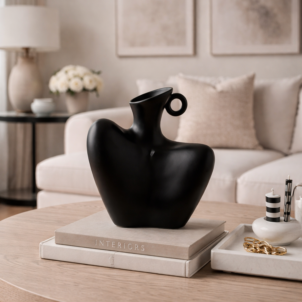 Unique abstract ceramic decorative vase, a contemporary home decor centerpiece. Ideal for modern table settings.
