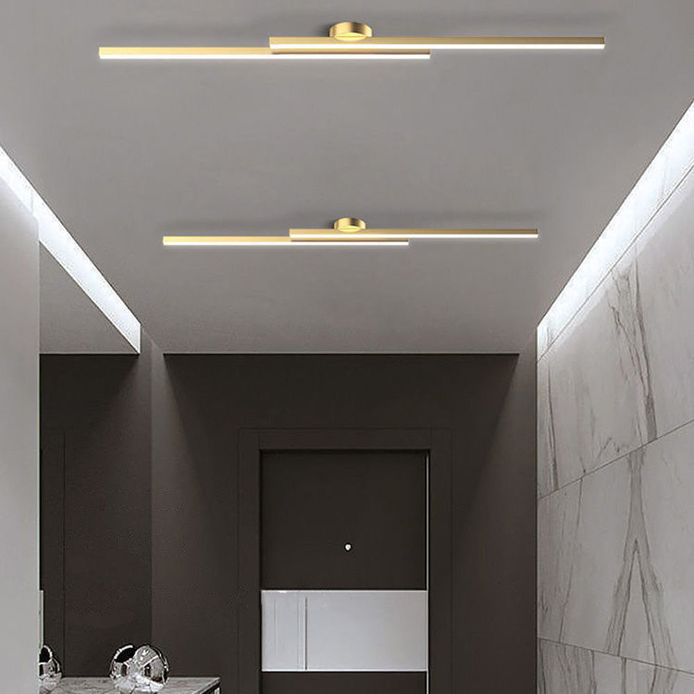 Black aluminum semi flush mount LED ceiling light, adding bold modern style to interiors.