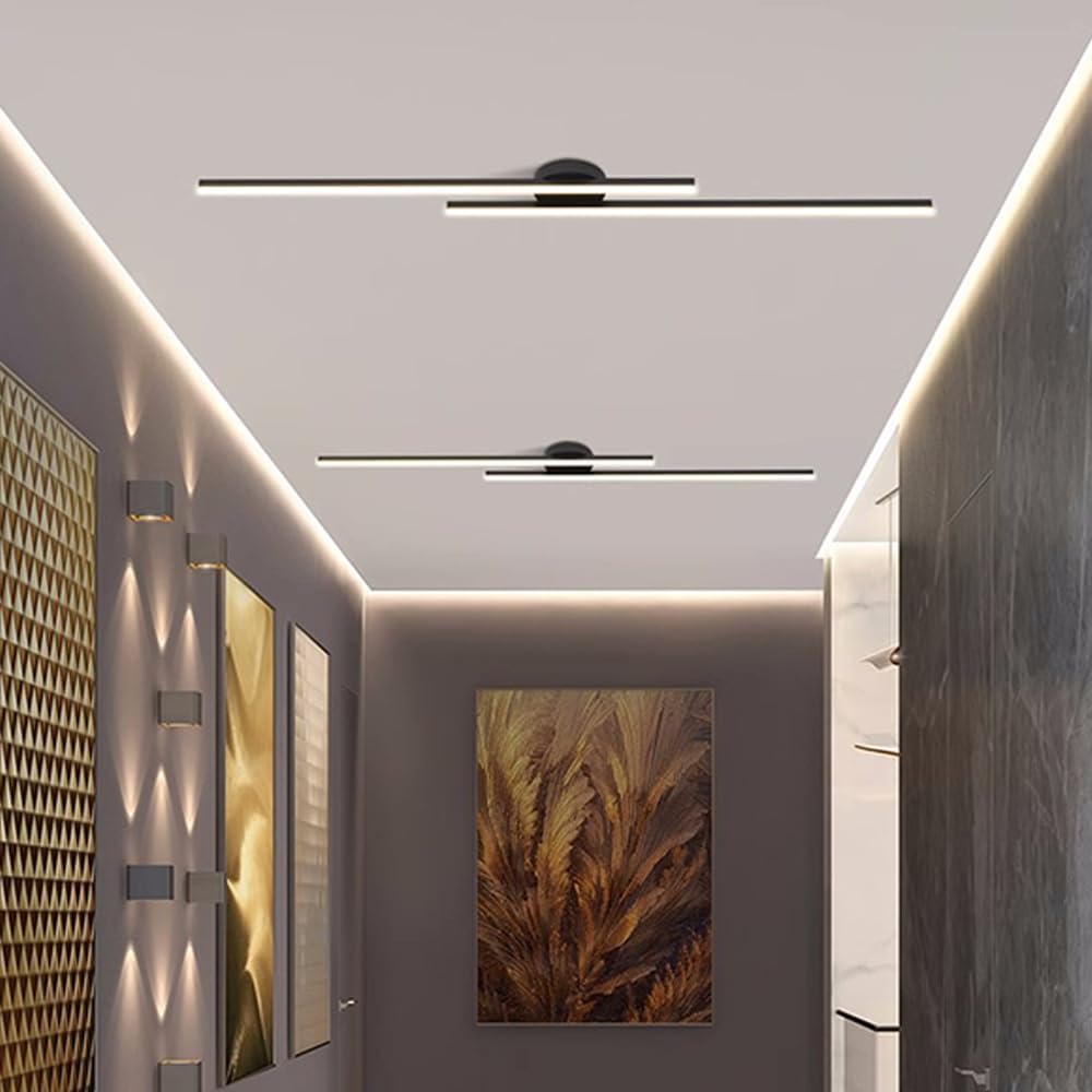 Contemporary aluminum semi flush LED light fixture for bedrooms and living spaces.