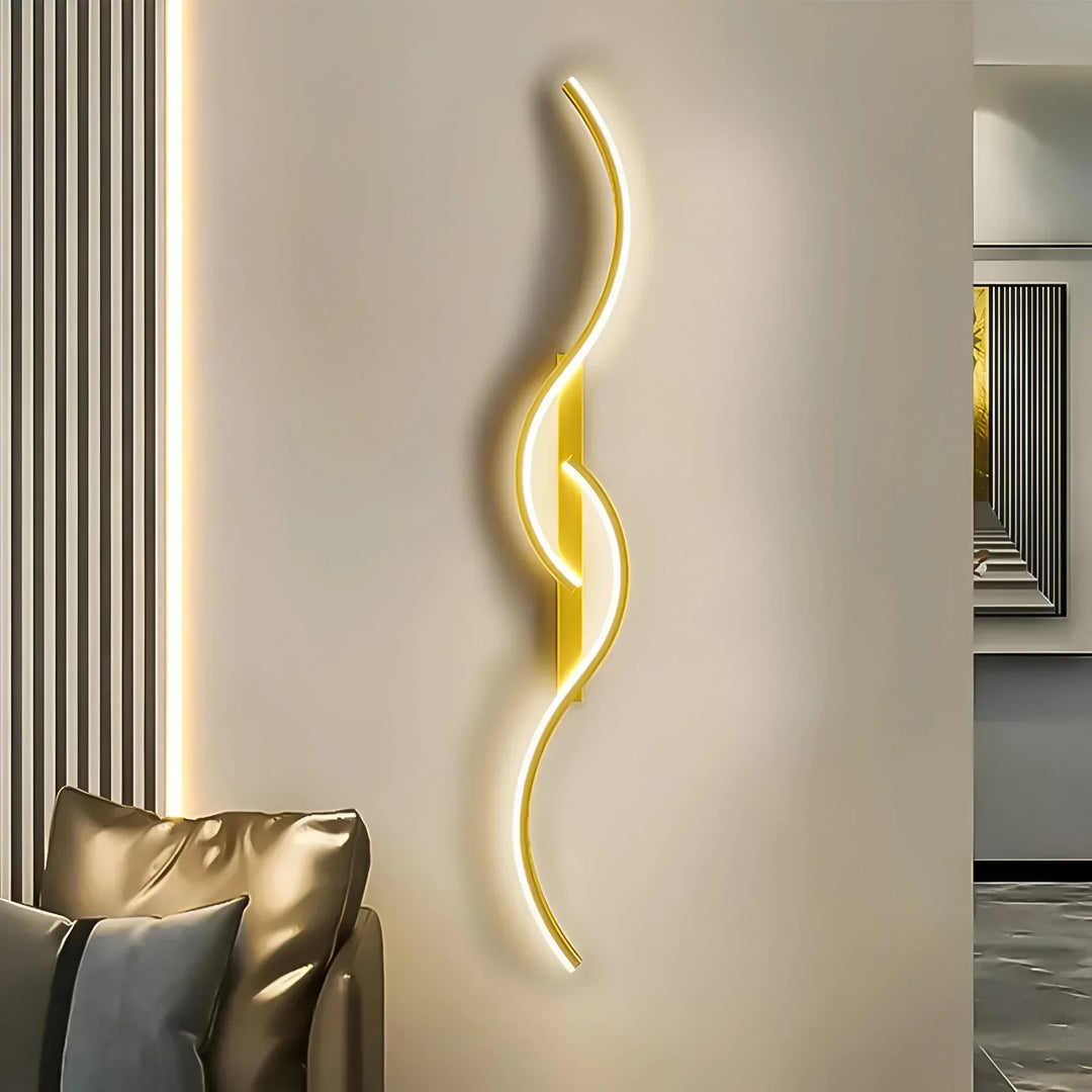 Modern arc shaped LED wall lamp, ideal for living room, bedroom, or hallway lighting. Stylish home decor.