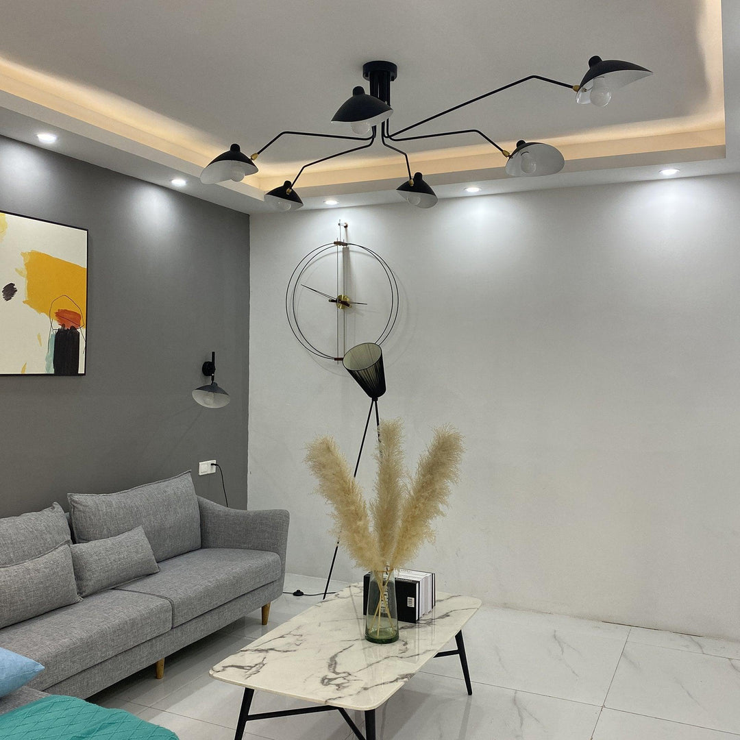Adjustable multi-arm ceiling lamp, modern black, for dynamic home lighting.
