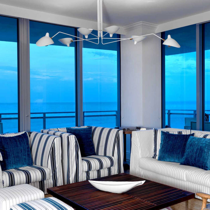 Dynamic adjustable multi-arm ceiling light, white, contemporary design.