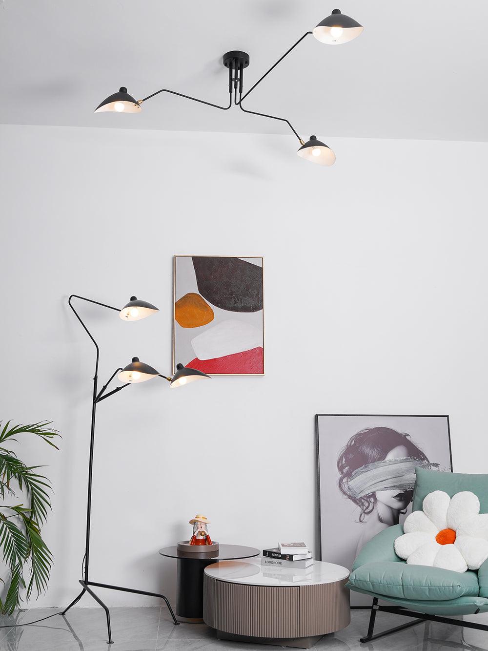 Black multi-arm adjustable light fixture, modern and versatile.