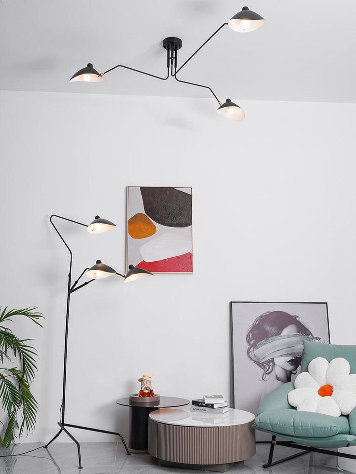 Black multi-arm adjustable light fixture, modern and versatile.