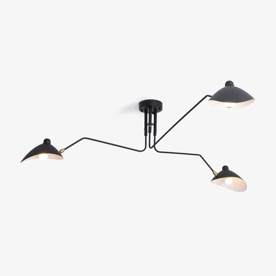 Modern multi-arm ceiling lamp with adjustable arms, black, for focused light.