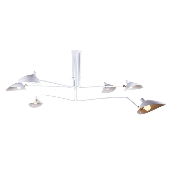 Adjustable multi-arm ceiling lamp, black, enhances living room decor.