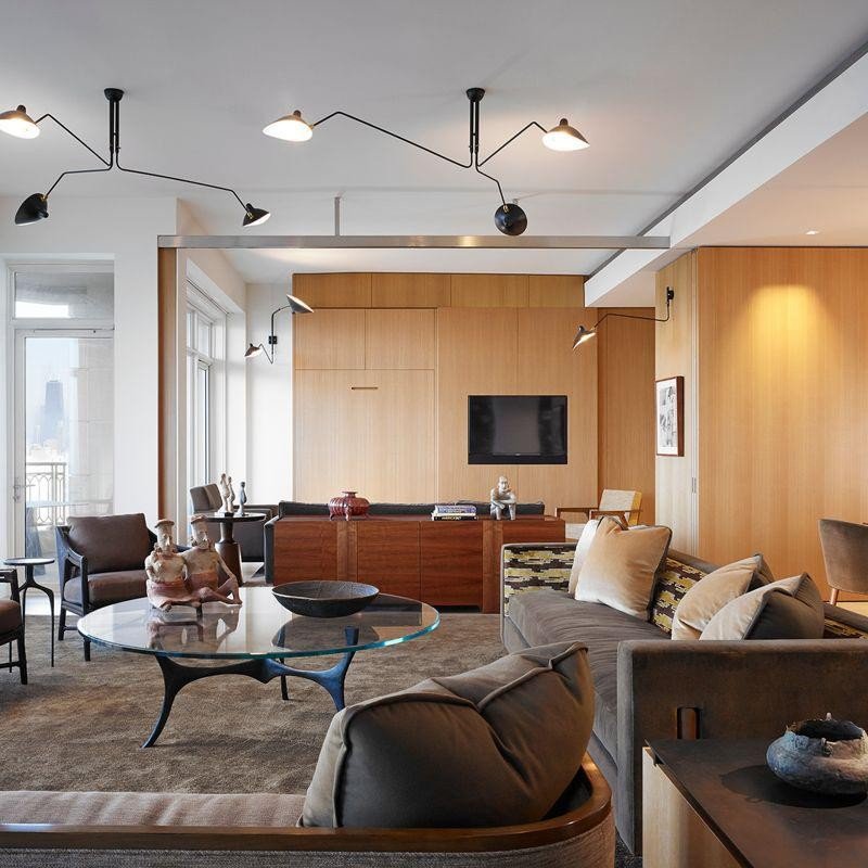 Adjustable black multi-arm ceiling lamp, modern lighting for living room.