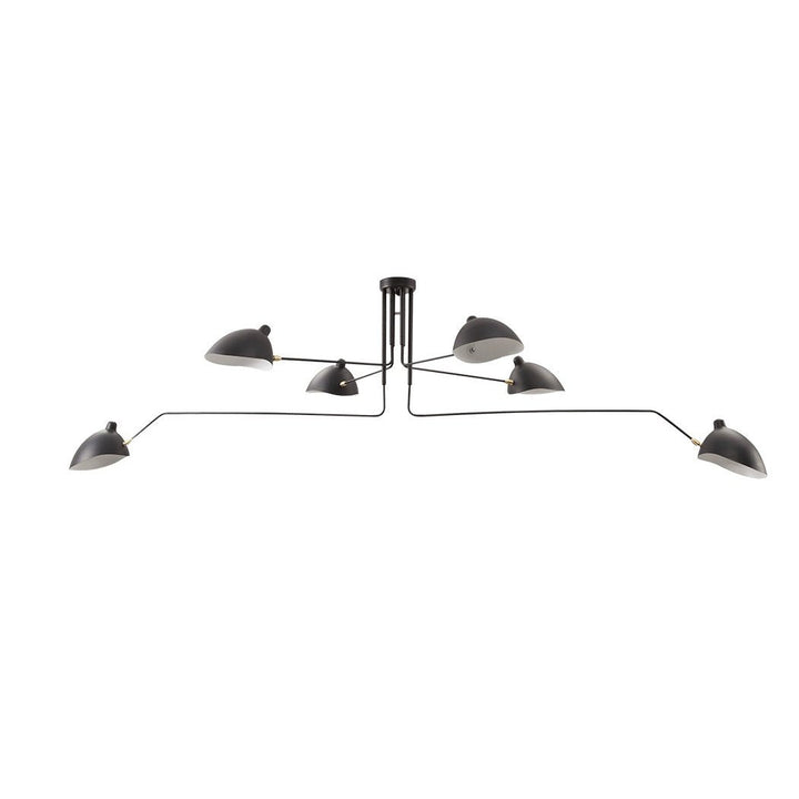 Sleek black adjustable multi-arm ceiling lamp, living room focused.
